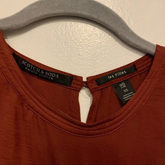 Scotch and Soda Drop Waist Satin Burgundy Ruffle Dress - Picture 5 of 9